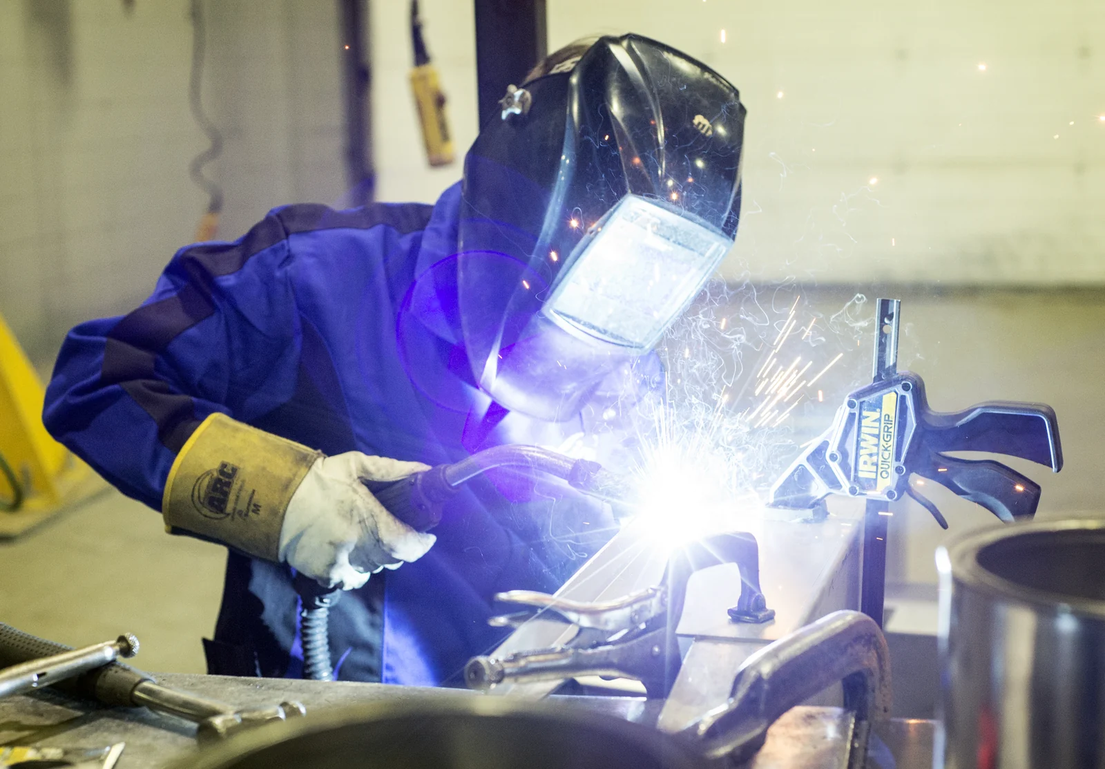 DEW welder fabricating a metal assembly
