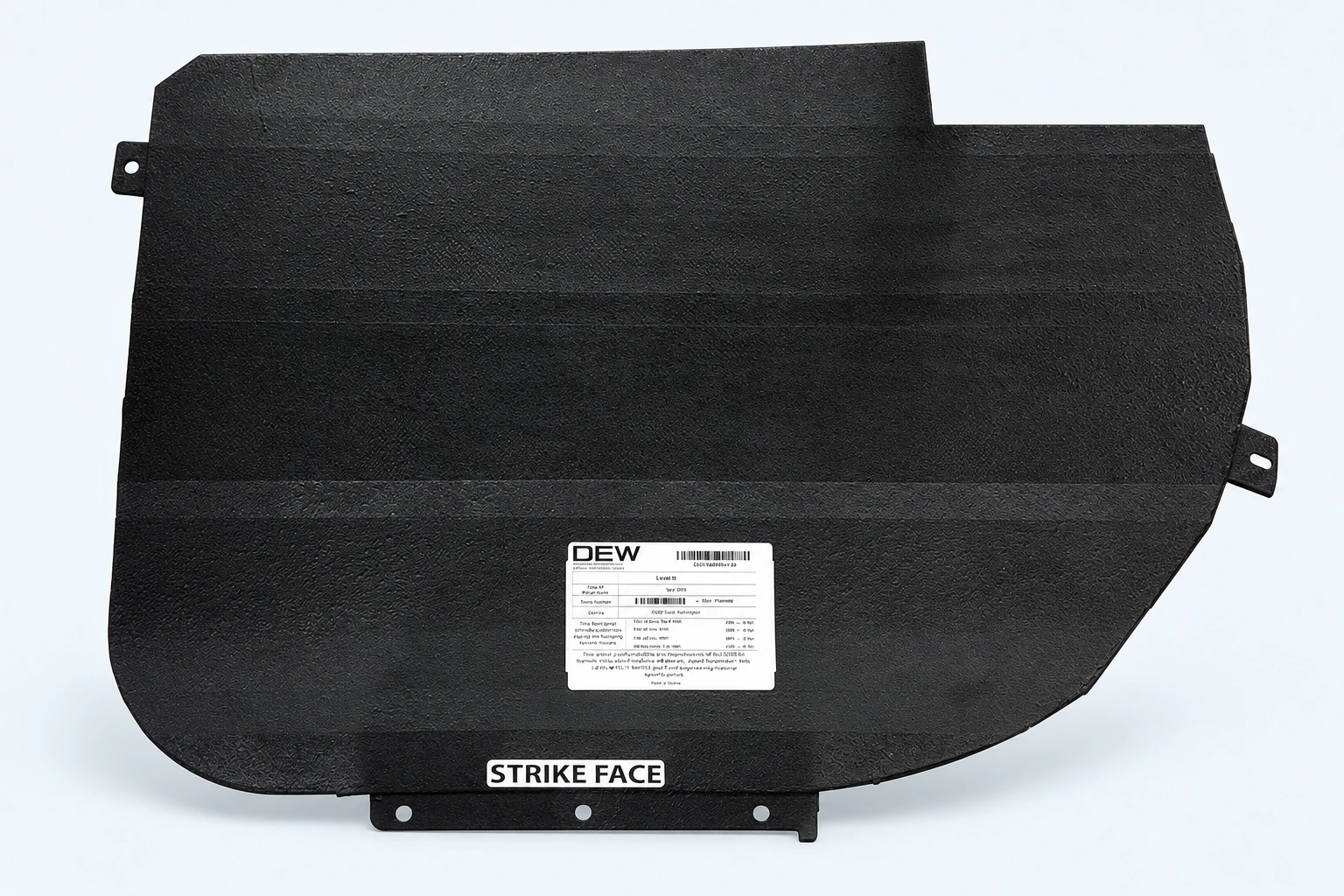 Ballistic door panel showing its profile and mounting points